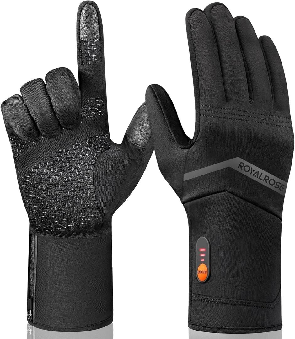 Royalrose Heated Gloves Liners for Men Women, Rechargeable Waterproof Winter Thin Heated Work Gloves with Arthritis Raynaud's Relief for Ski Golf Hiking Driving (Large, Black)