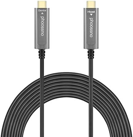 phoossno USB C to C Fiber Optical Cable USB 3.1 Type C Cable 10Gbps 33FT Compatible with Microsoft Azure Logitech Camera Aver &Vaddio & Barco ClickShare Touch Screen Kinect Intel RealSense, 10M C-C Straight 180℃