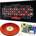 11 inch Solid Roulette Wheel Set for Adults, with 47.2 x 22.8 Inch Double Sided Table Layout Felt Mat, 100 ABS Chips, and Dealer Button Playing Cards Casino Roulette Game Sets