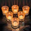 ComSaf Votive Candle Holders, 6 PCS Glass Candle Holders, Ribbed Tealight Candle Holder for Table Centerpieces, Gold Candle Holder for Wedding, Party, Baby Shower, Special Occasions, Fall Home Decor