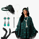 6 Pcs 1920s Flapper Costume Accessories Set for Women Fringed Poncho Flapper Shawl Outfits