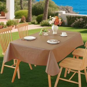 Rectangle Tablecloth Wipeable Vinyl Tablecloths with Flannel Backing, Plastic Outdoor Oil-Proof Waterproof Table Cover, Both Indoors and Outdoors. (Dark Coffee, 60" x 84")