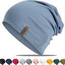 Slouchy Beanie for Women Cotton Beanies Hats Men Lightweight Soft Chemo Headwear Warm Skull Cap for All Seasons (Denim Blue)