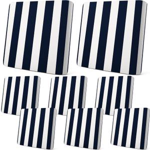 Newwiee 8pcs Patio Stretch Cushion Covers Stripe Outdoor Cushion Covers Replacement Patio Furniture Couch Slipcover Sofa Chair Seat, Thin Fabric Breathable Soft Flexibility Protector(Navy Blue) |  7.09"D x 7.09"W x 4.92"H