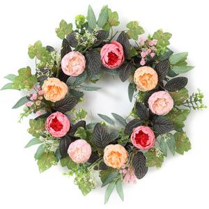 20" Peony Wreath for Front Door Spring Summer Artificial Pink Peony Floral Wreath for Wall, Window, and Wedding Decor