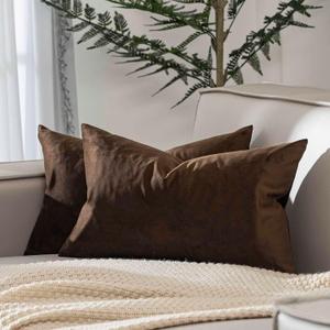 JUSPURBET Decorative Lumbar Throw Pillow Covers 16x24 Inch Velvet Cushion Covers Set of 2 for Couch Sofa Bed Hidden Zipper Modern Style for Home Decor and Living Room Accents,Brown