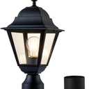 Outdoor Post Light,Waterproof Cast Aluminium Lamp Post Light Fixture,Post Lantern with Pier Mount Base,Matte Black,16.5in,Suitable for Garden,Yard,Driveway,etc