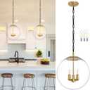 KoKo&Yukina 14" Gold Globe Pendant Light Mid Century Pendant Light Clear Glass Pendant Lights Kitchen Island Adjustable Hanging Light Fixture for Dining Room Bedroom Kitchen Island