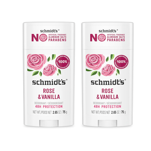 Schmidt's AluminumFree Vegan Deodorant Rose & Vanilla with 24 Hour Odor Protection for Women and Men, Natural Ingredients, CrueltyFree, 2.65 oz