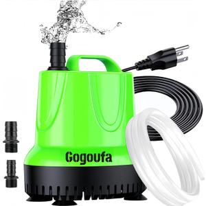 Submersible Water Pump with 5 Ft tubing and 2 Nozzles, 320 GPH, 25W, Small Sump Pump for Fish Tank, Pond, Aquarium, Hydroponic Systems