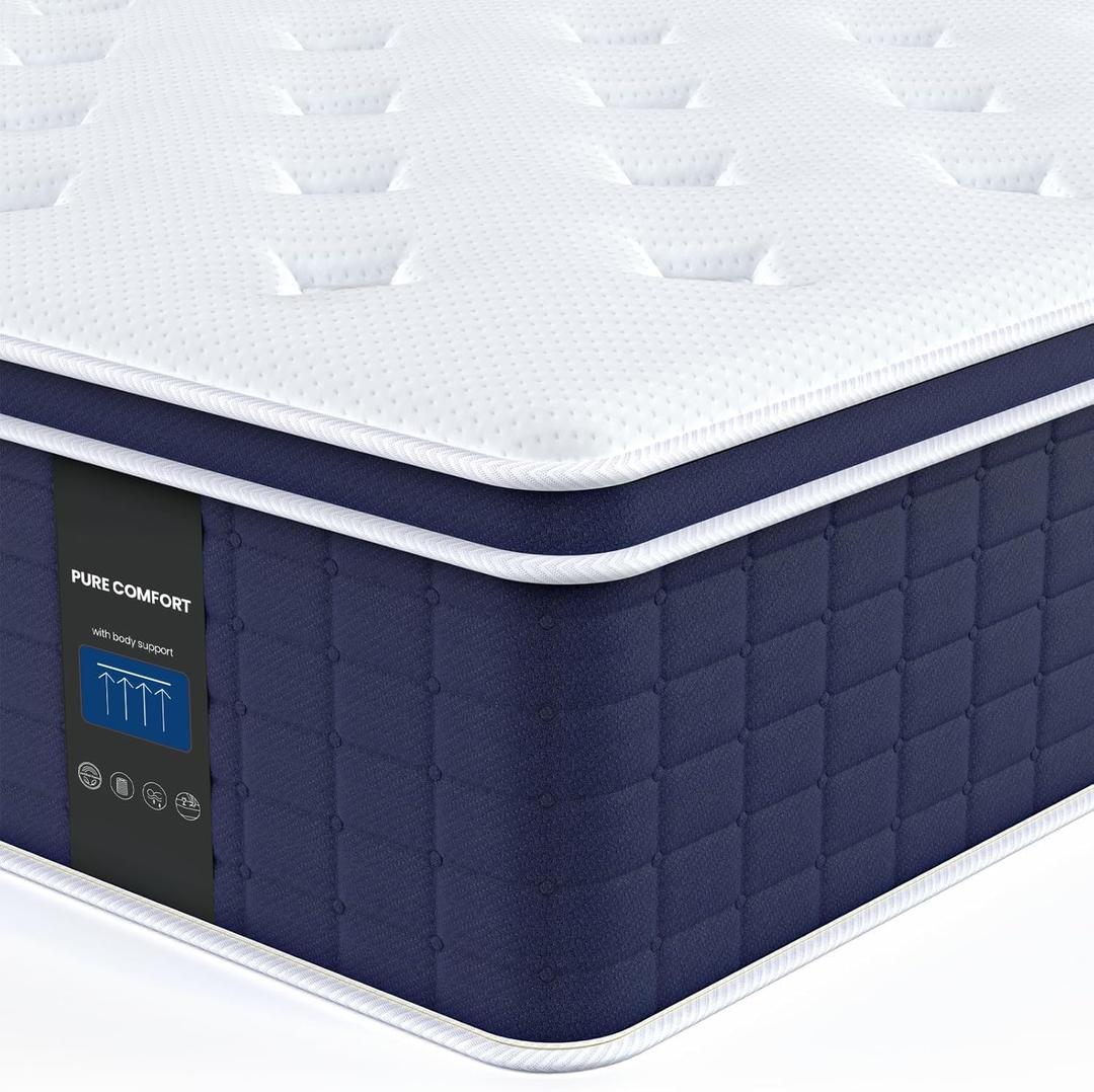 Coolvie Full Size Mattress 14 Inch, Hybrid Full Mattress in a Box, 4 Layer Premium Foam with Pocket Springs for Motion Isolation and Pressure Relieving, Medium Firm Feel, 100-Night Trial