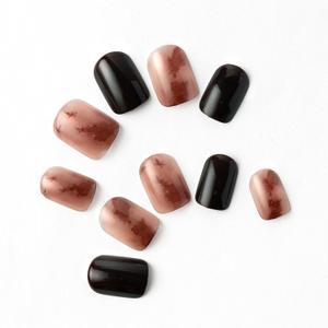 2 x Elegant Amber & Black Gel Press On Nails - Medium Square Press On Nails for Office - 24 Pcs, 12 Sizes - Fake Nails - No Glue Needed - Glossy & Durable - Lasting Up to 2 Weeks