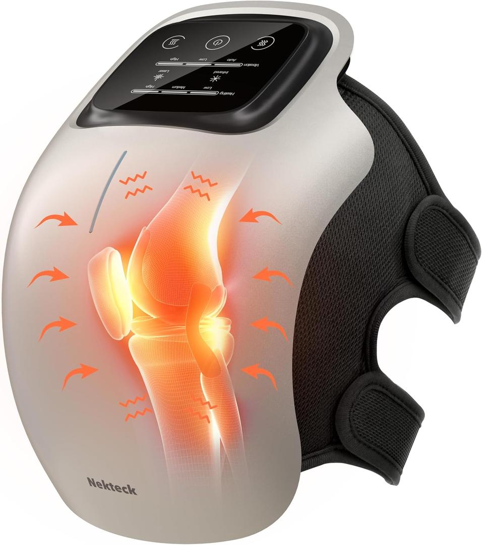 Nekteck Knee Massager, Cordless Knee Massage for Pain Relief with 3 Heating Levels & Vibration Modes, Smart Knee Massage with Heat, Gentle Lights, FSA Eligible Ideal Gifts for Men Women Him Her