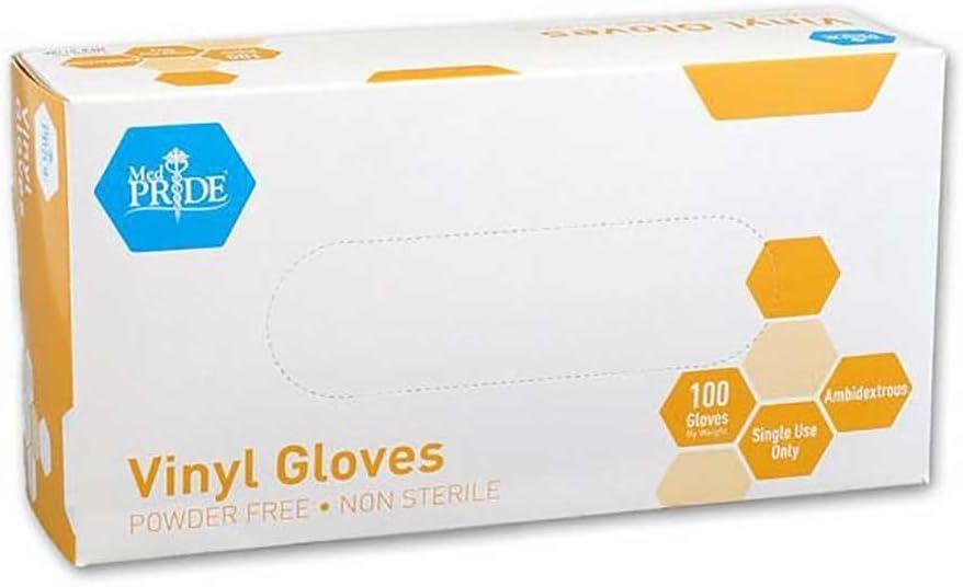 MedPride General Purpose Powder-Free Vinyl Gloves, X-Large, Case/1000 (10 Boxes of 100)