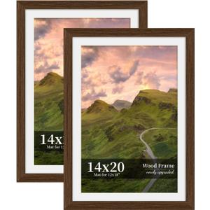 14x20 Picture Frame Set of 2, Wood Frame with Real Glass, Wide Border, 14X20 in