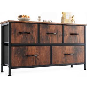 OLIXIS Dresser for Bedroom with 5 Drawers, Wide Chest of Drawers, Fabric Bedroom Dresser with Drawer Organizers, Storage Organizer Unit with Fabric Bins for Closet, Living Room, Hallway, Rustic Brown (11.9"D x 38"W x 20.9"H (5 Drawers))