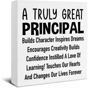 Thank You Gifts for Principal - Principal Appreciation Gifts Wooden Sign Home Office Cubicle Desk Shelf Wall Decor - 5 x 5 Inches