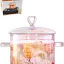 1.5L Pink Glass Potpourri Pot, 1500ml (51oz), Glass Cooking Pot, Heart-shaped Lid, Easy to Clean, Heat Resistant, Safe for Oven, Gas, Electric Stoves, and Dishwashers. for Potpourri, Pasta, and Soups.
