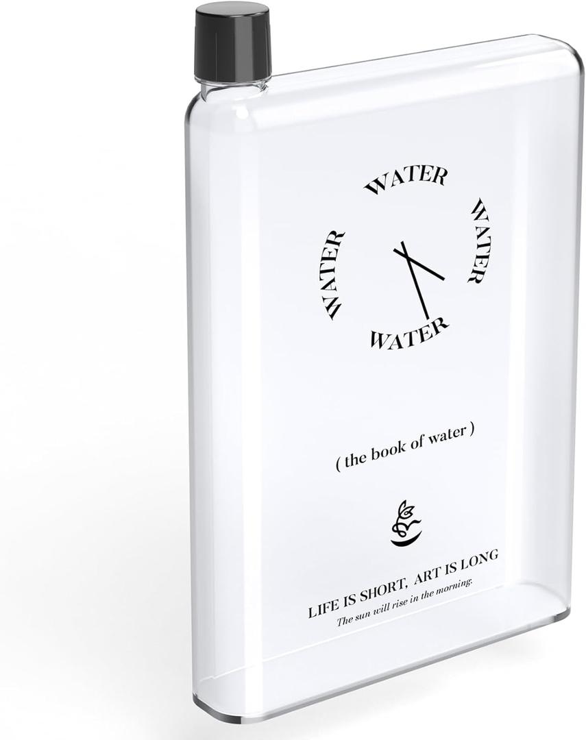 NiHome Flat Water Bottle for Purse 25oz, A5 Water Bottle Plastic 750ml, Book Shaped Water Bottle Portable for Travel, Leak-Proof & BPA Free, Square Water Bottle Flat for Bag, Transparent
