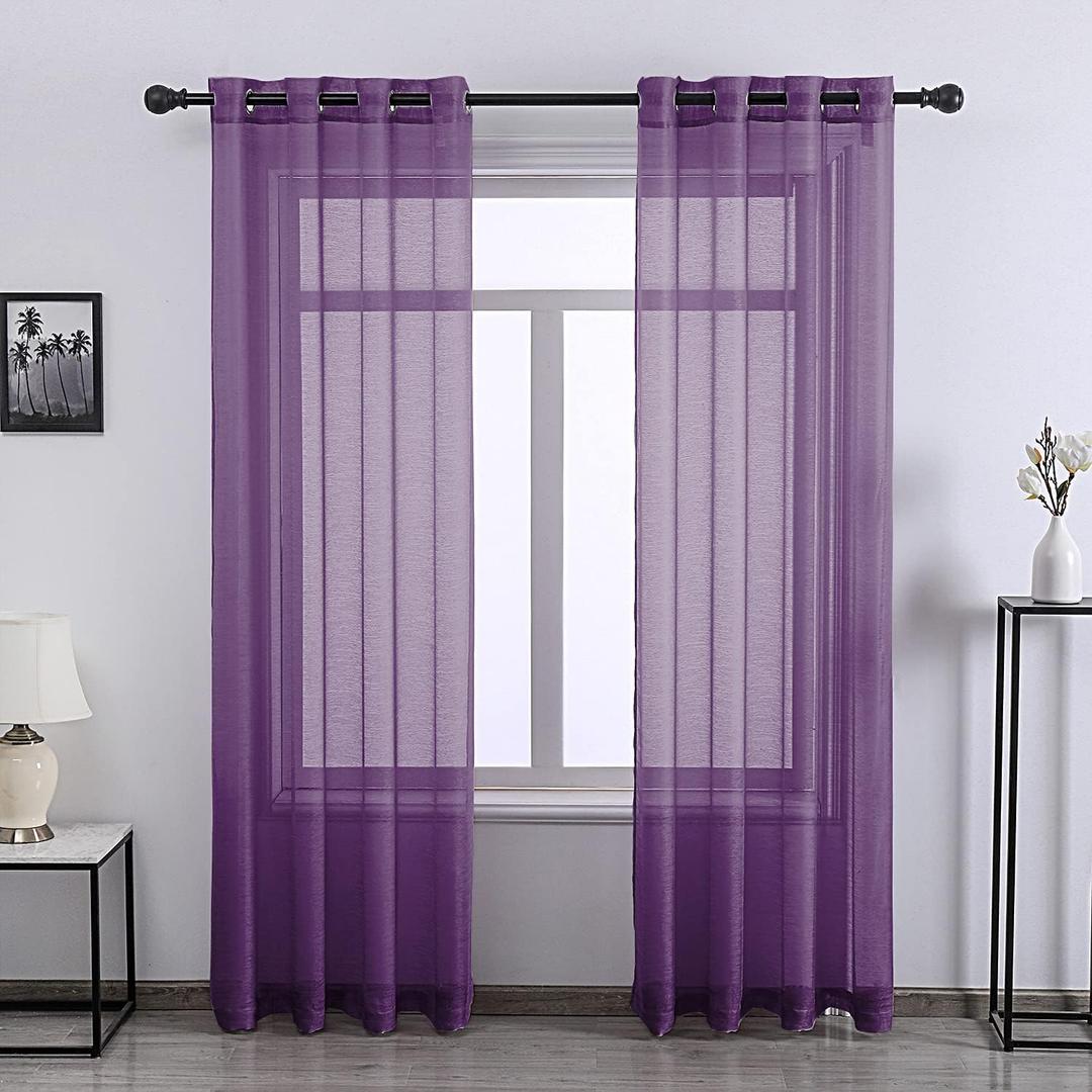 DONREN Deep Purple Curtains 84 Inch Length for Girls Bedroom - Set of 2 Panels Grommet Window Sheer Voile Drapes for Kids Living Room, W 52 x L 84 Inches Long