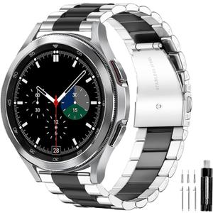 GOLDTOLUCK Stainless Steel Band Compatible with Samsung Galaxy Watch 8 7 6 5 4 Classic FE Pro 40mm 44mm 46mm 43mm 47mm 45mm 42mm 20mm Men Women Milanese Replacement Metal Elegant Casual (Black/Silver)