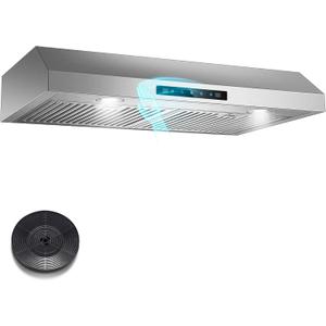 Range Hood 30 inch Under Cabinet, 800 CFM Stainless Steel Range Hood with Gesture and Touch Control, kitchen hood with Carbon Filter, 3 Fan Speed, Ducted/Ductless Convertible