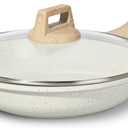 ESLITE LIFE Nonstick Ceramic Frying Pan Skillet with Lid, Non-Toxic Egg Omelette Kitchen Cooking Pans Compatible with All Stovetops (Gas, Electric & Induction), PTFE & PFOA Free (White, 8" w/Lid)