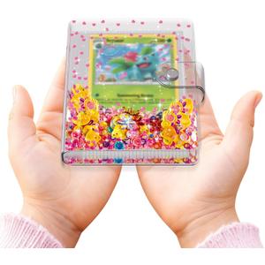 Transparent Pink Card Binder for Pokemon, Cute Card Binder for Game Cards Trading Cards, Small Card Booklet for 3~10 Year Girls Gifts, Stocking Stuffers (Holds 60 Cards)