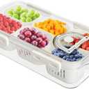 Divided Serving Tray with Lid, Snackle Box Charcuterie Container 6 Compartments Drainable Veggie Tray For Fridge, Divided Snack Tray for Party, Travel, Picnic, 2 Pack