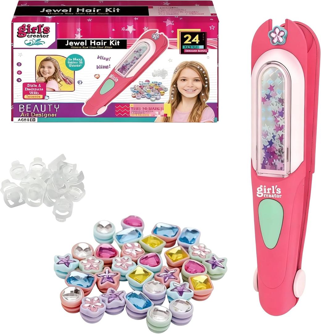 Hair Jewels & Gem Stamper Kit, Easy to Use Hair Bedazzler with Assorted Gems & Stars, Perfect for DIY Hairstyling, Ideal Girls Gifts and Birthday Toys for Creative Fun