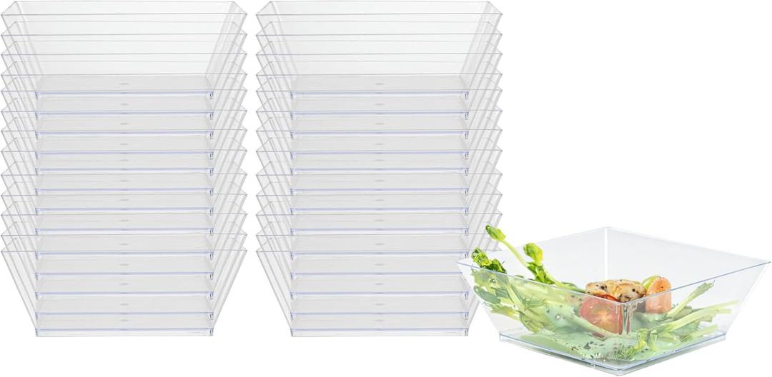 Restaurantware 10 Ounce Square Bowls 25 Disposable Serving Bowls Heavy-Duty - Premium Clear Plastic Salad Bowls For Parties Catering Or Buffets Serve Desserts Chips Popcorn Or Candies