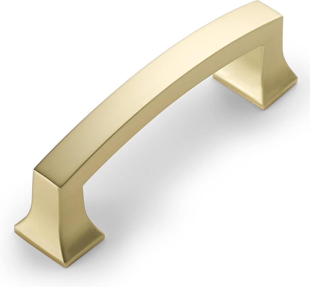 Amerdeco 10 Pack Brushed Brass Cabinet Pulls 3 Inch(76MM) Hole Center Gold Drawer Pulls Cabinet Hardware Kitchen Cabinet Handles for Bathroom Dresser Pulls ZH0009