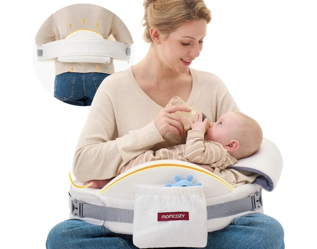 Momcozy CozyPro Nursing Pillow - All Around Lumbar & Arm Support - Safety Guard, Firm & Springy Memory Foam-Stable, Ergonomic Support, Easier Breastfeeding, Wider Cushion, Adjustable, Removable Cover