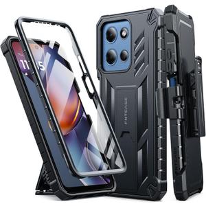 FNTCASE for Moto-G 2026/2025 Case: for Motorola Moto G Play 2026 5G Military Grade Cell Phone Cover with Kickstand & Belt Clip Holster Matte Textured Rugged Shockproof Protector Black