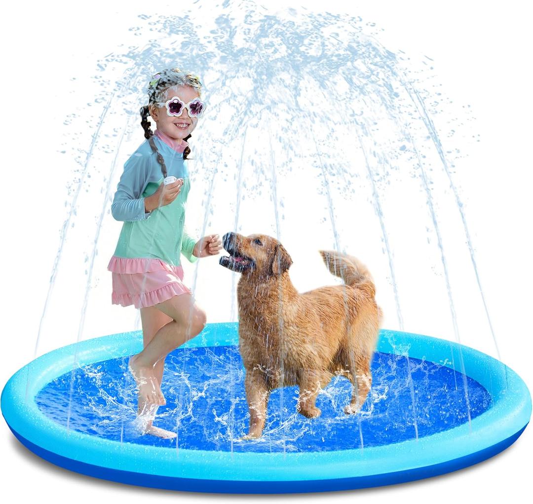 SLOOSH 60" Non-Slip Splash Pad Sprinkler - Outdoor Water Toys Play Mat for Toddlers Kids Dogs, Outside Thickened Sprinkler Pool Party Durable Backyard Fountain for Girls Boys Pets (60in, Blue)