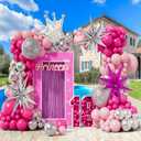 138pcs Pink and Silver Balloon Arch Kit with Pastel Pink Silver Disco Ball Star Crown Balloons for Pink Princess Theme Party Birthday Girl Baby Shower Anniversary Wedding Decorations