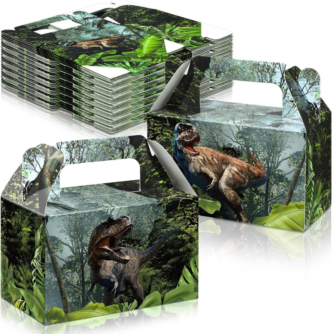 24 Pieces Dinosaur Treat Boxes Dinosaur Party Favor Boxes Animal Theme Party Decorations Candy Goodie Gift Containers for Kids Boys Girl Dino Birthday Presents Decorations Supplies, Medium Size