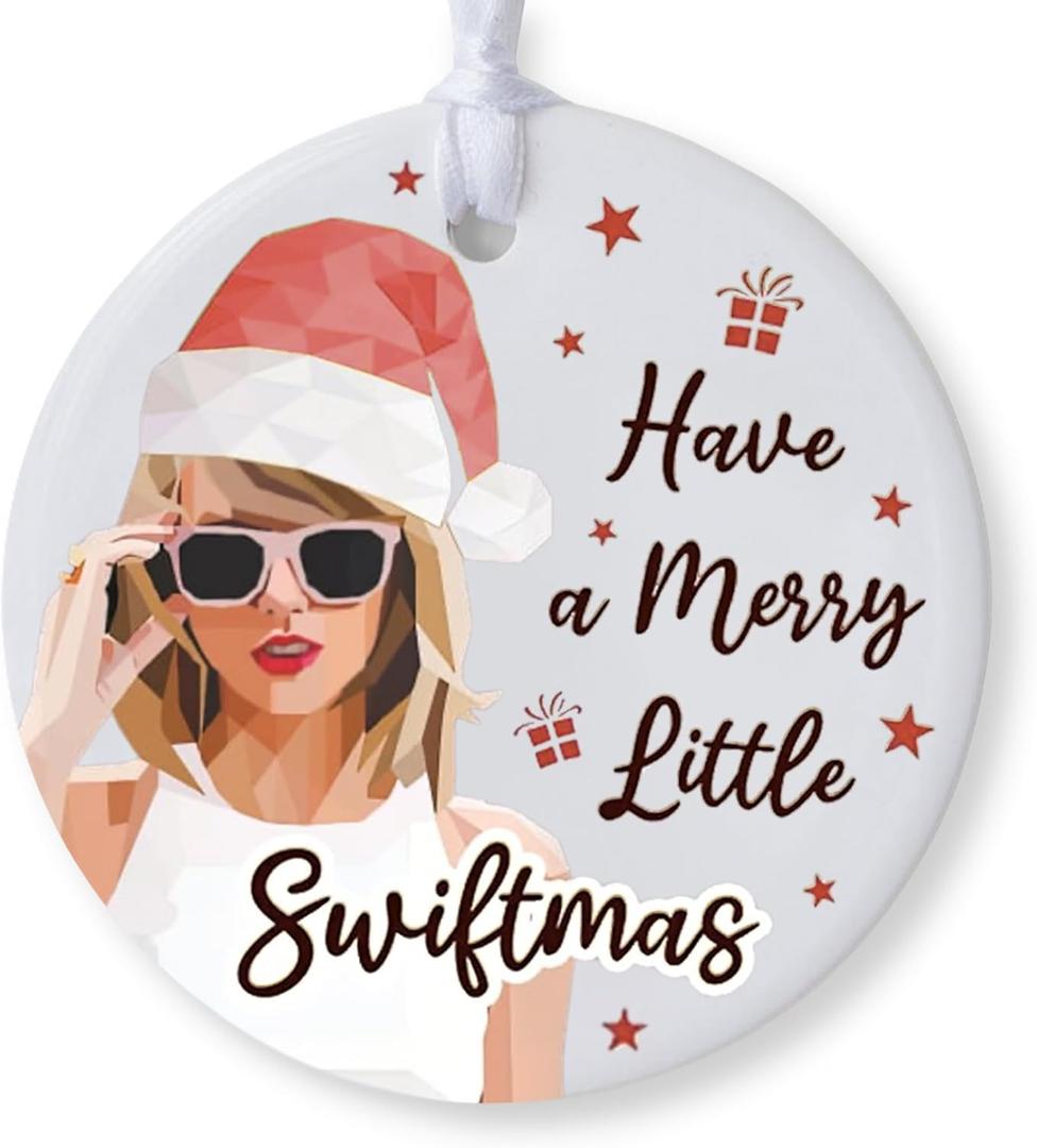2 x Merry Christmas Ornament, Have a Merry Little Swift Ceramic Christmas Tree Ornament, Gift for Music Lovers, Giftbox Included