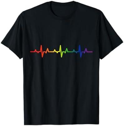 Gay Heartbeat Pride Rainbow Flag LGBTQ Cool LGBT Ally Gift T-Shirt Size Large