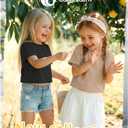 Oakgarden 3 Pack Girls Short Sleeve Tops Oversized Crew Neck Crop Shirts 5-14 Years Kids Casual Basic Tees Rolled Sleeve(Khaki, White, Black,7-8 Years)
