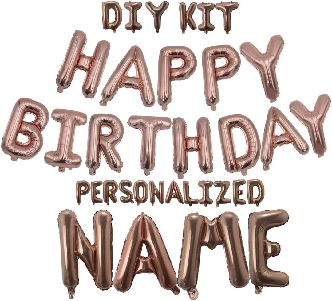 Rose Gold Happy Birthday Balloon Banner Personalized Name 16 Inch Foil happy birthday balloons letters with A-Z set and extra letters Birthday Party Decorations Happy happy birthday balloon