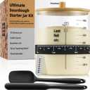 Premium Sourdough Starter Jar - 50 oz Large Glass Jar with Bamboo Lid, Cloth Cover, Date Tracker, Thermometer and Scraper, Stylish Design and Wide Mouth Starter Kit