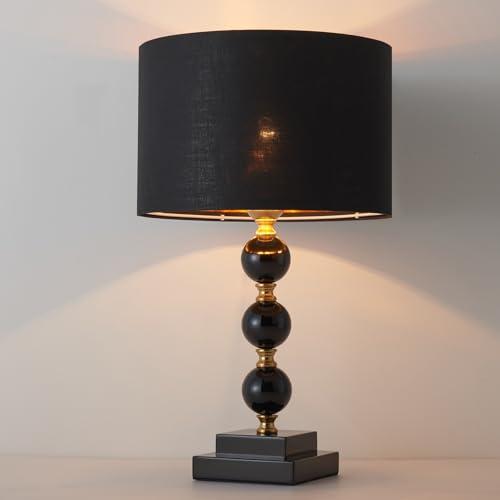 AuroraSpher Modern Black Gold Shiny Table Lamp for Bedroom, Farmhouse Bedside Lamp for Nightstand, Decorative Desk Lamp for Livng Room Home Office with Linen Shade [LED Bulb Included]
