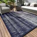 MontVoo Outdoor Rug Waterproof 5x8 ft Outdoor Patio Rug Mat Reversible Plastic Straw Outside Rug Carpet Outdoor Rugs for RV Camping Picnic Beach Balcony Porch Deck (Navy Blue)