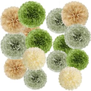 Olive Sage Green Tissue Paper Pom Poms Safari Jungle Party Decorations Paper Flowers Decorations Natural Green Boho Hanging Dcor for Birthday Baby Shower Bridal Wedding Party Supplies