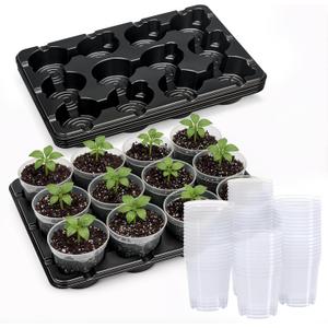 homenote 4 Inch Seed Starting Trays with Clear Nursery Pots, 5-Pack 12-Cell Seedling Starter Trays & 4" Nursery Pots 60 Pcs with Drainage, Plant Starter Germination Trays for Indoor Outdoor Growing