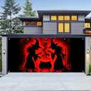 Halloween Garage Door Cover 13x6Ft Witch Cauldron Banner Spooky Witch Silhouettes Halloween Backdrop Red Glow Garage Decoration for Trick or Treat Outdoor Party Haunted House Display