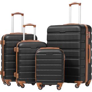 Coolife Luggage 4 Piece Set Suitcase Spinner Hardshell Lightweight TSA Lock (family set-apricot black)