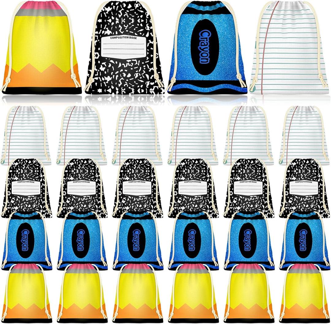 2 x Noxglory 24 Pcs Teacher Drawstring Gift Bags 6.9x5.3 Inch 4 Style Pencil Notebook Crayon Shaped Gift Bags Teacher Appreciation Present Sacks Goodie Candy Treat Bags for Teacher Classroom Party Favors