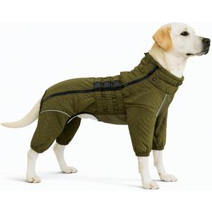Warm Dog Coat Double Layers Dog Vest, 4 Legs Covered Windproof Waterproof Reflective, Olive 5XL (5XL (back 29"))